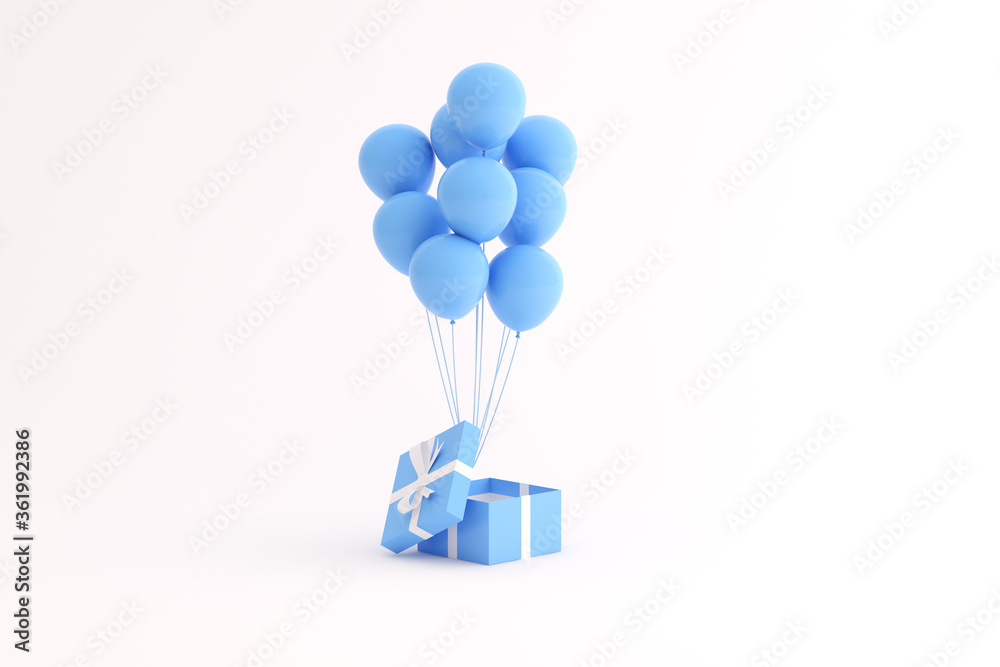 Poster Mock up of gift box and balloons in minimal style. 3D rendering.	
