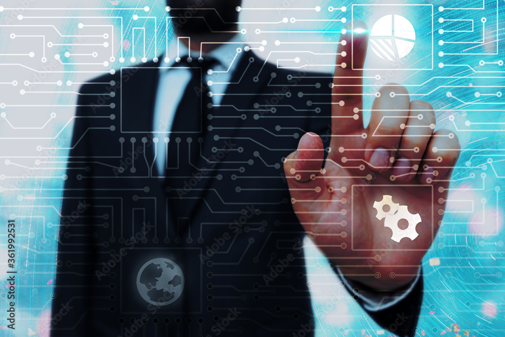 Poster system administrator control, gear configuration settings tools concept.