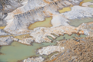 Amazing view from the top of a huge excavator on a surface mine. An unreal open pit landscape....