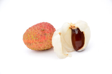 the red ripe white peels lychee isolated on white background.