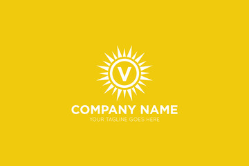 Initial letter v sun, solar logo and icon vector illustration