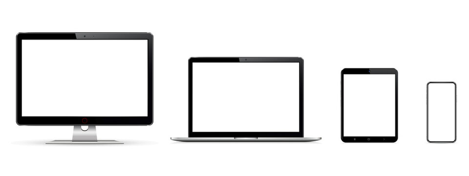Set of blank screens with computer monitor, laptop, tablet, phone