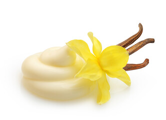 Vanilla pods, cream and orchid flower isolated