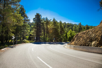 Road over forest groves at Evia island.  Greece.