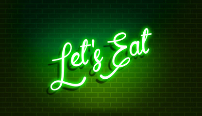 Let's Eat, Food Court Wall Design, Neon Light Effect or Colorful Spotlight on Wall for Hotel, Restaurant, Ice Cream Parlor and Fast Food Shops.