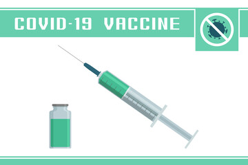 Coronavirus vaccine. Syringe and medical vial. Vector illustration.