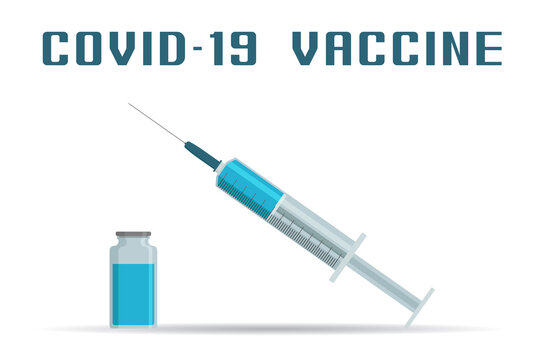 COVID-19 vaccine. Syringe and medical vial. Vector illustration.