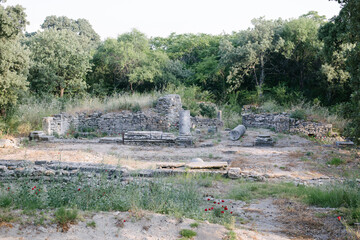 Troya. Troy city view. Historical stones. Historical ruins and ruined structures.
