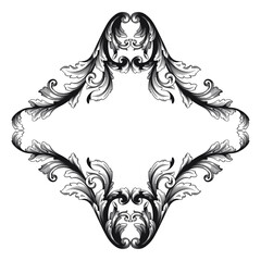 Vintage Ornament Element in baroque style with filigree and floral engrave the best situated for create frame, border, banner. It's hand drawn foliage swirl like victorian or damask design arabesque.