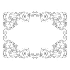 Vintage Ornament Element in baroque style with filigree and floral engrave the best situated for create frame, border, banner. It's hand drawn foliage swirl like victorian or damask design arabesque.