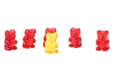 Colorful eat gummy bears jelly candy Isolated on a white background. Jelly bears.