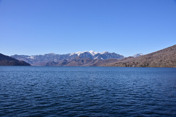 mountains, lake and blue sky