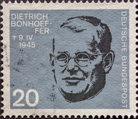 GERMANY - CIRCA 1964: a postage stamp showing a portrait of Dietrich Bonhoeffer who was a...