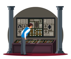 Man visitor enjoy pastime at historical museum