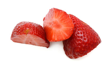 Sliced strawberries on white background