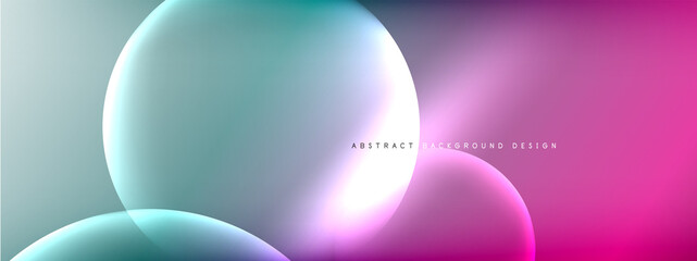 Vector abstract background liquid bubble circles on fluid gradient with shadows and light effects. Shiny design templates for text