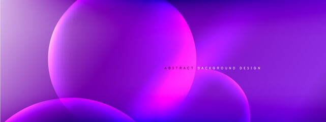Vector abstract background liquid bubble circles on fluid gradient with shadows and light effects. Shiny design templates for text
