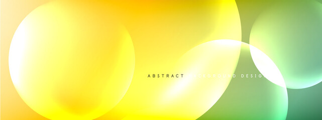 Vector abstract background liquid bubble circles on fluid gradient with shadows and light effects. Shiny design templates for text