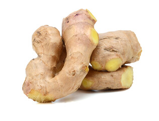 Fresh ginger root or rhizome isolated on white background cutout
