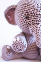 Cute amigurimi elephant sitting gray white crochet