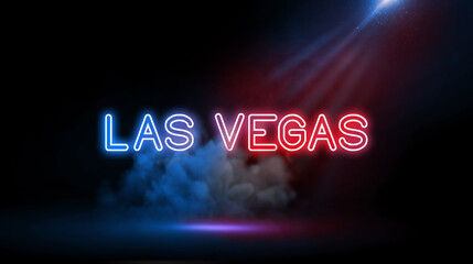 Las Vegas, officially the City of Las Vegas and often known simply as Vegas, is the 28th-most populated city in the United States, Country name in neon light effect, Studio room environment with smoke