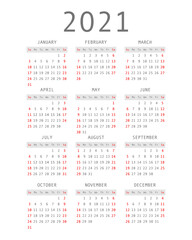 Vector calendar for 2021 year.
