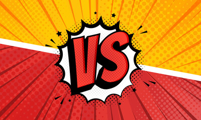 Versus VS letters fight backgrounds in flat comics style design with halftone, lightning. Vector