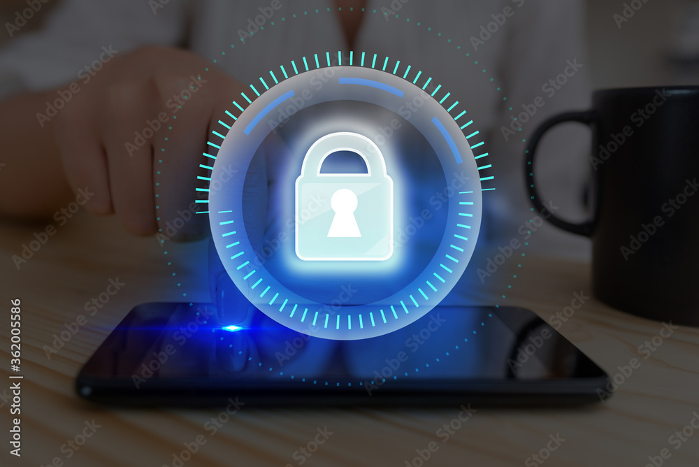 Poster graphics padlock for web data information security application system