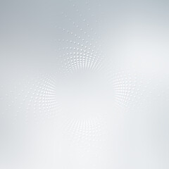 Awesome white and grey halftone background. Futuristic motion dots perspective backdrop.