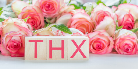 abbreviation THX thanks on wooden blocks relationship concept