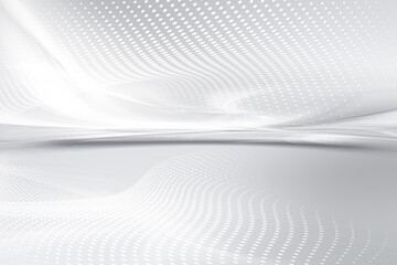 Naklejka premium White grey perspective flow waves background with halftone dots. Fantasy futuristic sci-fi design. Abstract creative graphic for web. Modern future style.