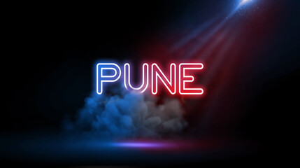 Pune is a sprawling city in the western Indian state of Maharashtra. Neon light in Wall of Studio Room with Spotlight and Smoke.