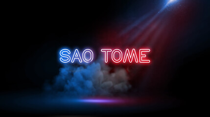 São Tomé is the capital and largest city of the Central African island country of São Tomé and Príncipe. Neon light in Wall of Studio Room with Spotlight and Smoke.