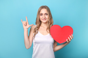 Beautiful woman showing the phrase 