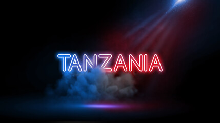 Tanzania is an East African country known for its vast wilderness areas. Country name in Studio room with Neon lights.