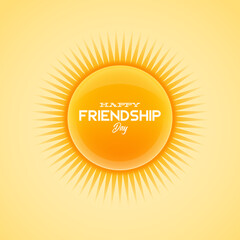 Lettering Friendship Day. Cheerful holiday symbol in the form of Sun. Bright colorful symbol. Vector yellow orange logo isolated on white background for prints, banners, badges and cards.