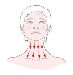 Self-massage of the neck. Woman with her head thrown back. Vector. Isolated on a white background.