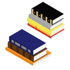 Stack of books isometric view isolated on white background
