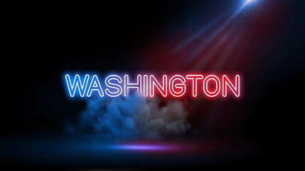Washington, officially the State of Washington, is a state in the Pacific Northwest region of the United States. Country name in Studio room with Neon lights.