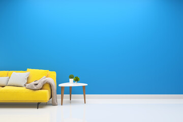 Scandinavian Cozy Living Room Interior With Minimal Sofa Plant Tree,3D Render,Background Mock up Concept Design