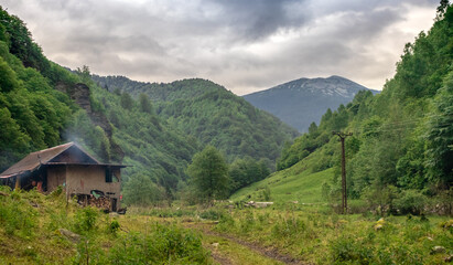 Fototapeta na wymiar Mountain village in the mountains