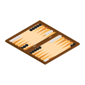 Vector illustration isometric backgammon wooden board and chips for game. Board game