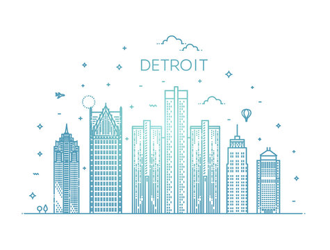 Michigan, Detroit . City skyline. Architecture, buildings, landscape, panorama, landmarks, icons