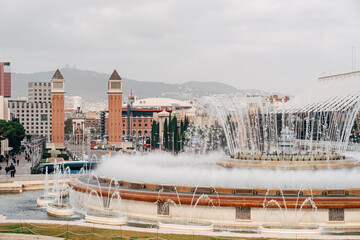 Fototapeta na wymiar The magic fountain of Montjuic, on the hill of Montjuic in Barcelona, Spain