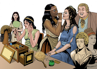 Ancient Rome - Matrona and handmaids in a perfume shop - obrazy, fototapety, plakaty