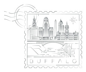 Buffalo stamp minimal linear vector illustration and typography design, New York, Usa