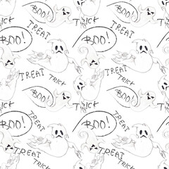 Watercolor hand drawn artistic colorful Halloween spooky  vintage seamless pattern