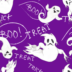 Watercolor hand drawn artistic colorful Halloween spooky  vintage seamless pattern
