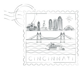Cincinnati stamp minimal linear vector illustration and typography design, Ohio, Usa