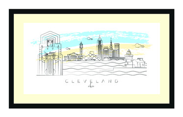 Cleveland poster minimal linear vector illustration and typography design, Ohio, Usa